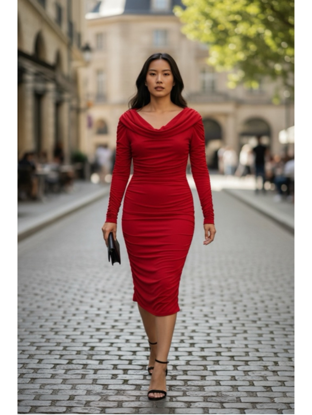 Women's oys Red Long Sleeve Ruched Midi Dress Size 4